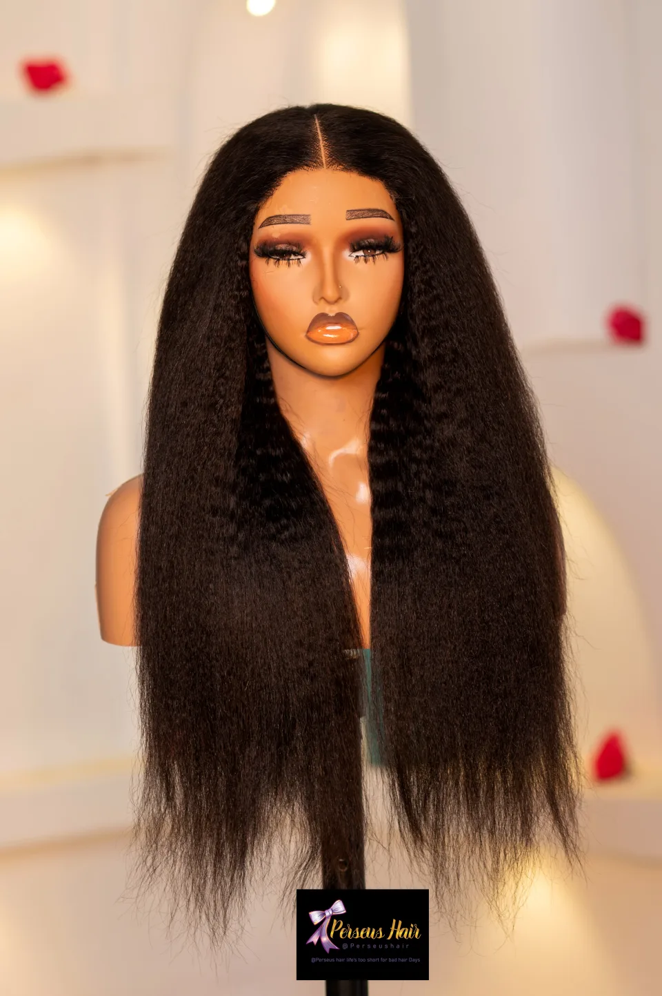 Double Drawn Raw Donor Kinky Straight Vietnamese 5x5 Closure Unprocessed Natural Color Wig - 350 Density, Perseus Hairs photograph