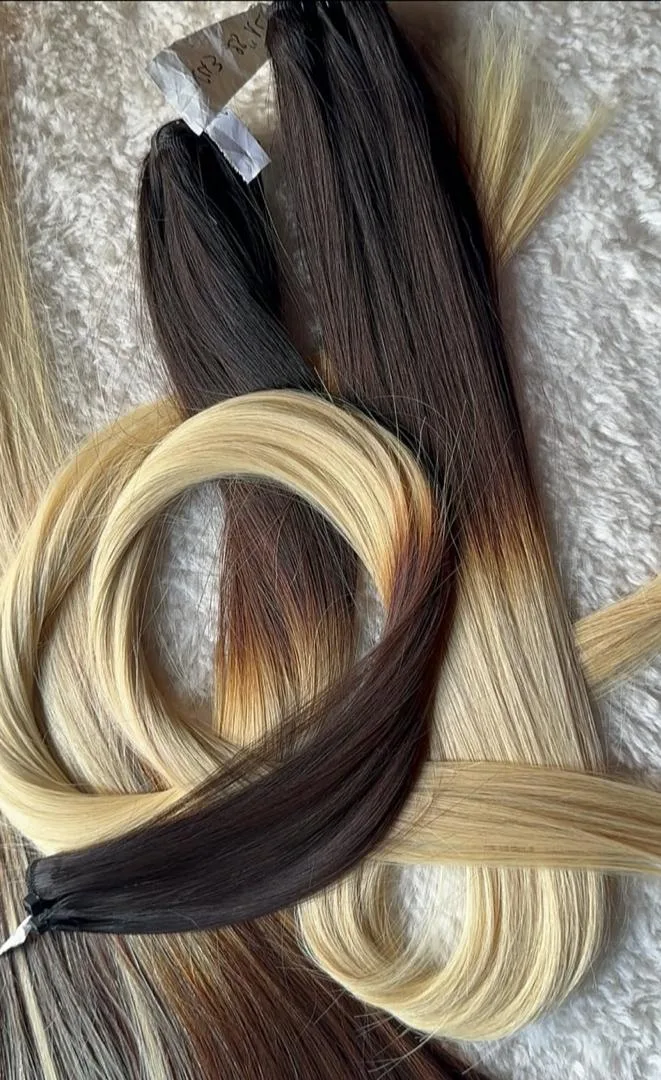 Dark Brown Root Blonde Mixed Single Donor Sdd Raw Unprocessed Straight Human Hair Extensions, Perseus Hairs photograph