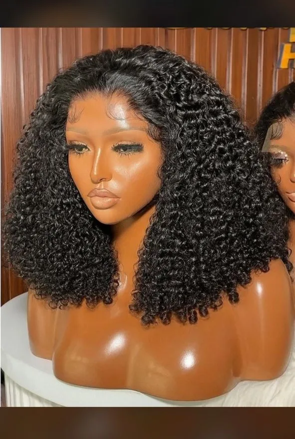 Super Double Drawn Natural 1B Pixie Curly Human Hair 13x4 Frontal , Perseus Hairs photograph
