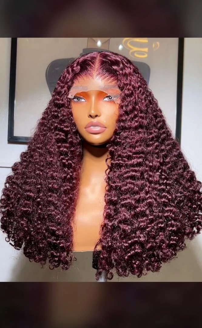 Super Double Drawn Burgundy Burmese Curly Human Hair  6x6 Closure Wig, Perseus Hairs photograph