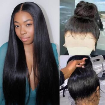 360 Glueless Lace Frontal Wig with Invisible-Drawstring 180% Density Brazilian Straight Virgin Hair Lace Wigs