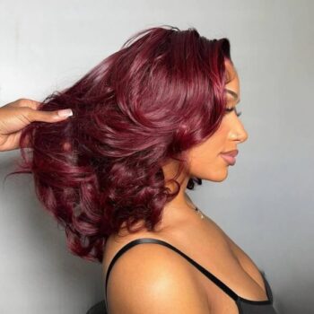 Glueless 6×5 Pre-cut Lace Closure Wig 99J Burgundy / Dark Brown Short Cut Loose Body Wave Wig