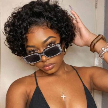 Pixie Cut Wig Short Bouncy Water Wave 13×4 Lace Front Wig 180% Density