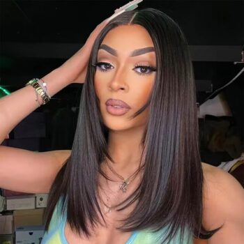 Straight 13×4 Glueless Lace Frontal Wigs with Layer Inner Buckle Human Hair Wigs 180% Density