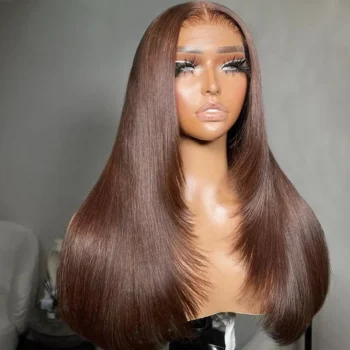 Layer Cut Straight Glueless Wig Dark Brown Face Framing 6×5 Pre-cut Hd Lace Wig 180% Density