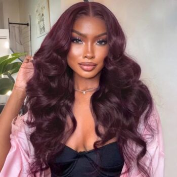 Dark Burgundy 13×4 Body Wave Hd Lace Frontal Wigs For Black Women 180% Density