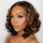 Flash Sale Glueless 6×5 Pre-cut Lace Closure Wig Honey Blonde Highlight Short Cut Loose Body Wave Wig