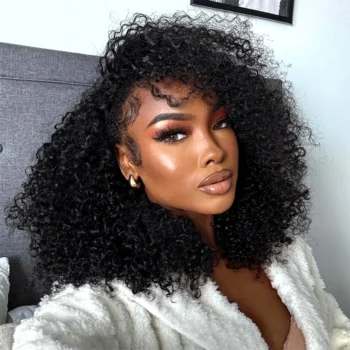 Kinky Curly 3 IN 1 Half Wig Flip Over Quick Weave Glueless Install 100% Natural Hairline
