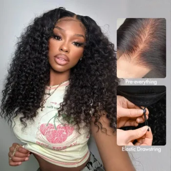 Burmese Curly Hair Super Double Drawn Deep Curly 6×5 Pre-cut Lace Pull Go Glueless Wig 250% Density