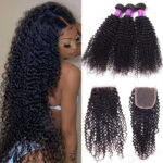 Celie Hair Brazilian Human Hair Kinky Curly 3 Bundles With Closure Hair Extensions Natural Color