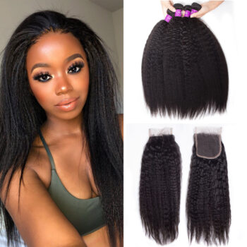 Celie Hair Kinky Straight Brazilian Hair Bundles With Closure Human Hair 4 Bundles Human Hair With Closure
