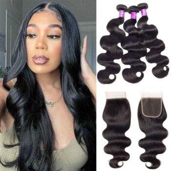 Brazilian Body Wave Hair 3 Bundles With Closure 10A Grade Brazilian Virgin Hair Wavy Human Hair Weave With Closure