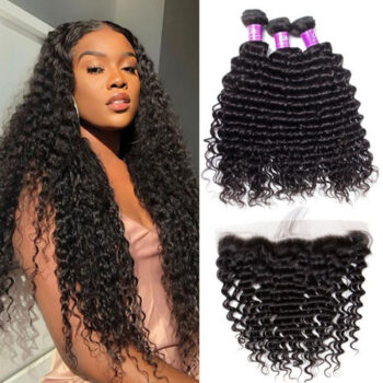 Brazilian Deep Wave Human Hair 3 Bundles With Frontal Celie Hair Deep Wave Curly 13*4 Frontal