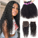 10A Brazilian Curly Human Hair Weft With Closure Deals 100% Virgin Human Hair Curly Wave 4 Bundles With Closure