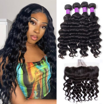 Loose Deep Wave 4 Bundles With Lace Frontal Celie Hair Malaysian Weave Bundles With Frontal