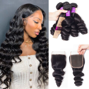 Celie Hair Brazilian Loose Wave 3 Bundles With Closure Spring Loose Curly Virgin Hair With Closure