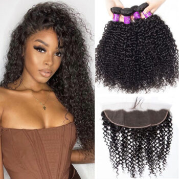 Brazilian Curly Hair Weave Bundles With 13*4 Frontal Closure 10A Celie 100% Human Hair