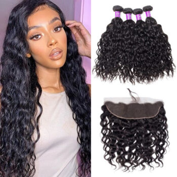 Celie Hair Malaysian Water Wave Virgin Hair 4 Bundles With 13×4 Lace Frontal Baby Hair Around