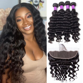 Celie Hair Peruvian Virgin Hair 4 Bundles With Frontal Loose Deep Wave 10A Peruvian Human Hair Bundles With Frontal