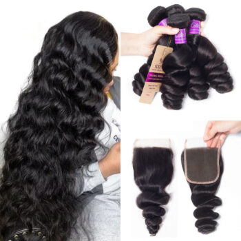 Celie Virgin Hair 4 Bundles Hair Weft With Closure Brazilian Loose Wave With Closure Brazilian Remy Hair Spring Curly