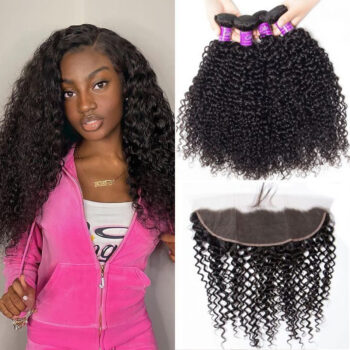 Celie Malaysian Curly Wave Hair 4 Bundles With 13×4 Lace Frontal Closure 10A Virgin Human Hair