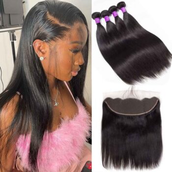 Peruvian Straight Virgin Hair 4 Bundles With Frontal Celie Hair 10A Peruvian Human Hair Bundles With Frontal Best Deal