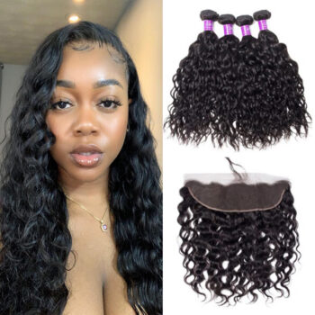 Peruvian Water Wave 4 Bundles With Frontal 10A Virgin Human Hair Bundles With Lace Closure
