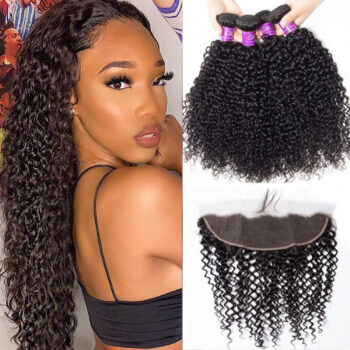 Celie Peruvian Curly Human Hair Weft With Frontal 100% Human Hair 4 Bundles With Frontal Peruvian Virgin Hair