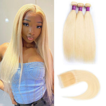 Celie Hair 613 Blonde Bundles With Closure Brazilian Straight Hair 3 Bundles With Closure
