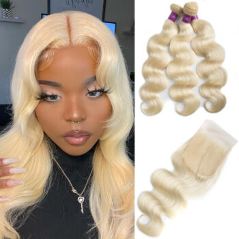 Celie 613 Blonde Bundles With Closure 10A Grade Brazilian Body Wave Blonde Bundles 100% Human Remy Hair Extension