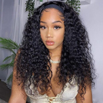 Headband Wigs Deep Wave Human Hair Wigs 150% Density Virgin Hair Natural Black