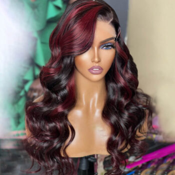 1B/Burgundy Highlight Body Wave Wig 6×5 13×4 HD Lace Frontal Wig 180% Density