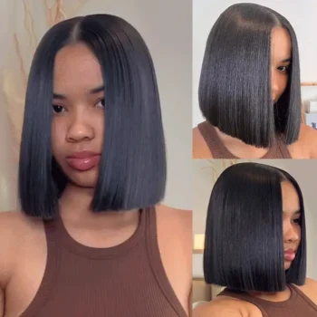 Sleek Blunt Cut Bone Straight Bob Wig 2×6 Inch Deep Part Realistic Lace Vietnam Hair 220% Density