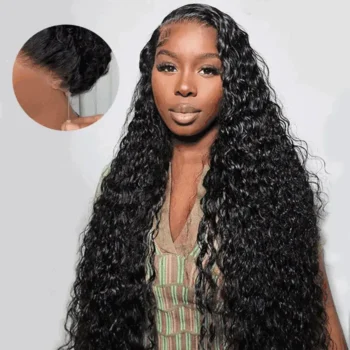 Water Wave 360 Glueless Lace Frontal Wig Virgin Hair Invisi-Strap Lace Wigs 180% Density