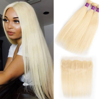 Celie 613 Bundles With Frontal Brazilian Straight Hair Blonde 3 Bundles With 13×4 Frontal