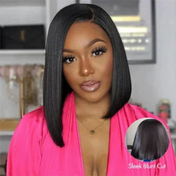 Super Double Drawn Bone Straight Bob Wig Blunt Cut 6×5 Natural C-Side Part Glueless Straight Bob Wig Vietnam Hair