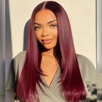 Layer Cut Straight Glueless Wig 99J Burgundy 6×5 Pre-cut Hd Lace Wig 180% Density