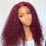 99J Burgundy Curly Hair 6×5 Pre-cut Lace Wig 180% Density Lace Front Human Hair Wigs For Black Women