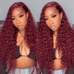 99J Burgundy Water Wave 6×5 Pre-cut Lace Glueless Wig 180% Density 13×4 Lace Front Human Hair Wigs