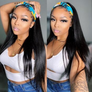 Straight Hair Headband Wigs Human Hair Glueless Wigs 150% Density Natural Black
