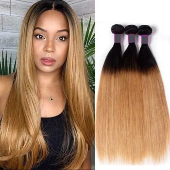 Perseushair Ombre T1B/27 Brazilian Straight Hair Bundles 10A Natural Human Hair Weave Bundles 3PC Extension