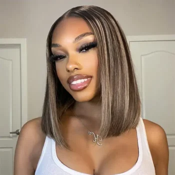 Balayage Honey Blonde Highlight Bob Wig 6×5 Pre-cut Lace Glueless Wig 180% Density