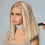 P16/613 Blonde Highlight Straight Bob Wig 13×6 Lace Front Wig Human Hair 180% Density