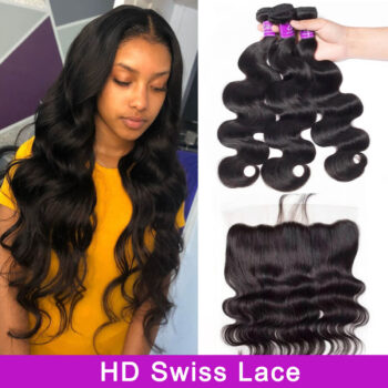HD Lace Frontal Brazilian Body Wave Virgin Hair 3 Bundles with HD Frontal