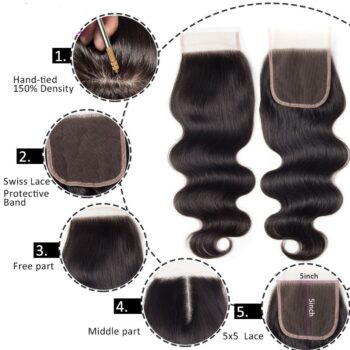 Perseushair Hair Brazilian Body Wave 3 Bundles With 5×5 Closure 10A Best Quality Virgin Hair
