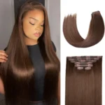 Seamless Clip In Hair Extensions Brown Color Straight Virgin Human Hair 7pcs/pack