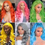 13×4 Colorful Body Wave Lace Front Wigs Pink/Yellow Colored Human Hair Wigs 180% Density