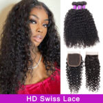 Brazilian Huan Hair Curly 3 Bundles With 5×5 HD Lace Closure
