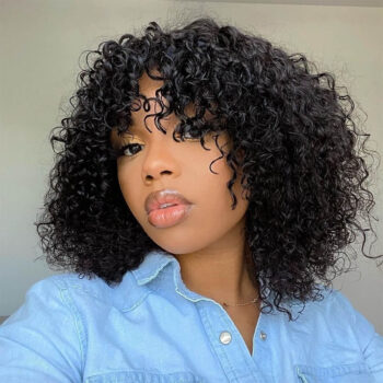 Human Hair Glueless Wigs Shaggy Short Curly Hair Wigs with Fringe Bang
