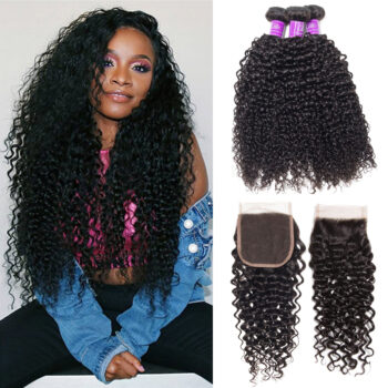 Celie Hair Brazilian Virgin Hair Curly Wave Weft With Closure 100% Human Hair Curly Wave 3 Bundles With Closure